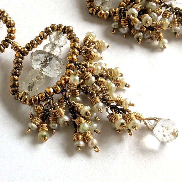 bo j.c. Artisan Semi Precious Crystal Quartz & Mini Pearls Intricate Handwire - Picture 13 of 16